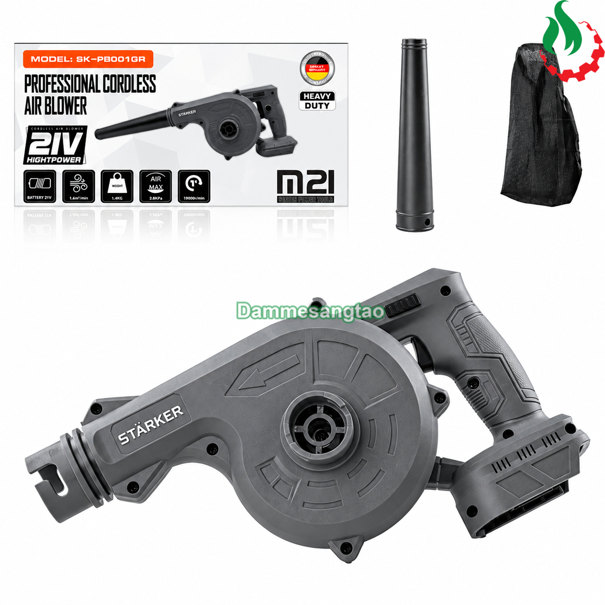 Máy thổi bụi pin STARKER 21V SK-PL555GR bộ sản phẩm và phụ kiện
