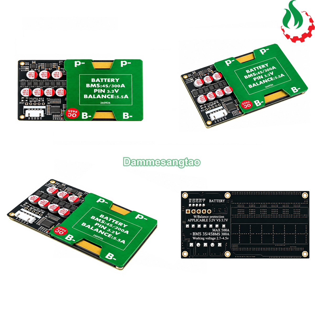 Mạch BMS 4S 120A (300A) 12.8V bảo vệ pin sắt LiFePO4 3.2V cân bằng chủ động 5.5A (BMS-Y4S300PC)