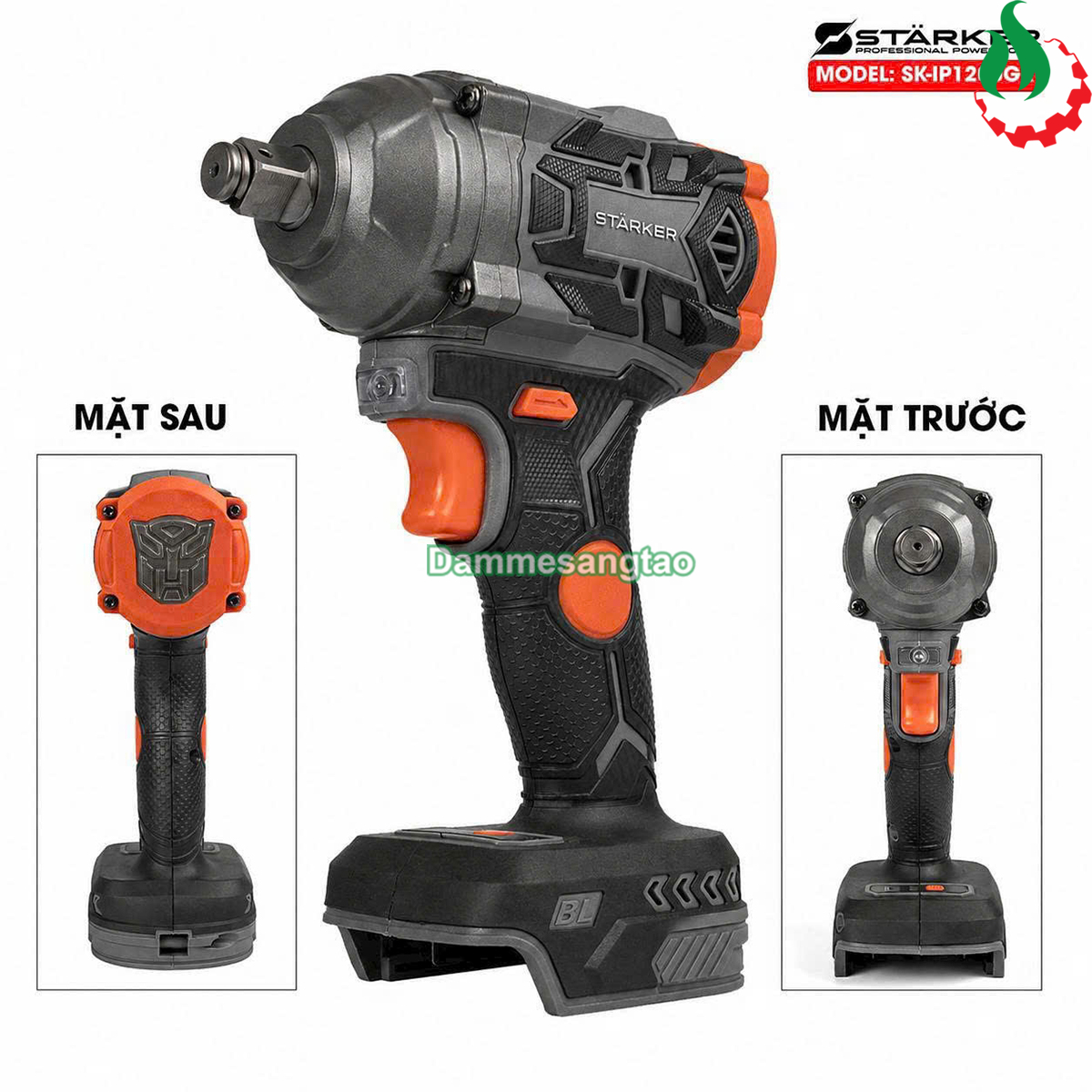 Các góc nhìn mặt trước mặt sau và thân máy siết bulong STARKER SK-IP500GR