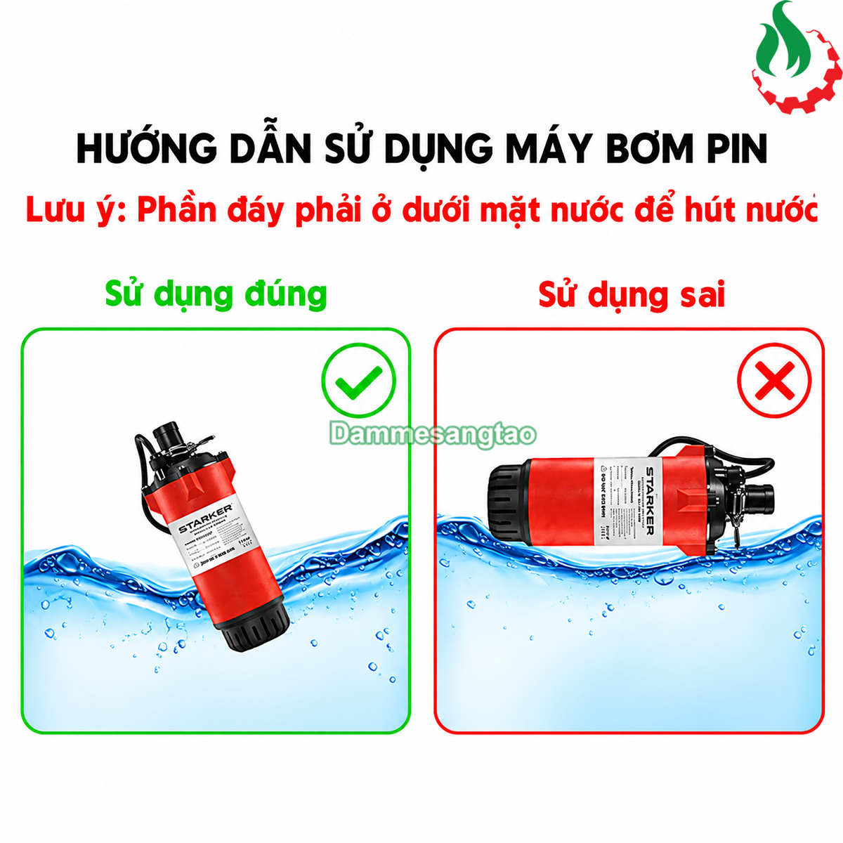 Hướng dẫn đặt máy bơm chìm STARKER SK-X20-SUP380 đúng cách để hút nước và tránh chạy khô