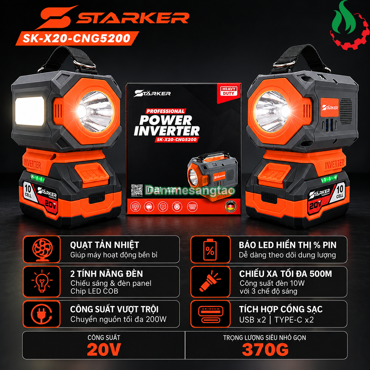 Thông số và tính năng đế chuyển pin STARKER SK-20-CNG5200 220V 200W