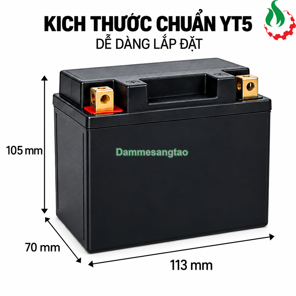 Kích thước bình ắc quy B-YT5 12V dùng pin LFP cho xe máy