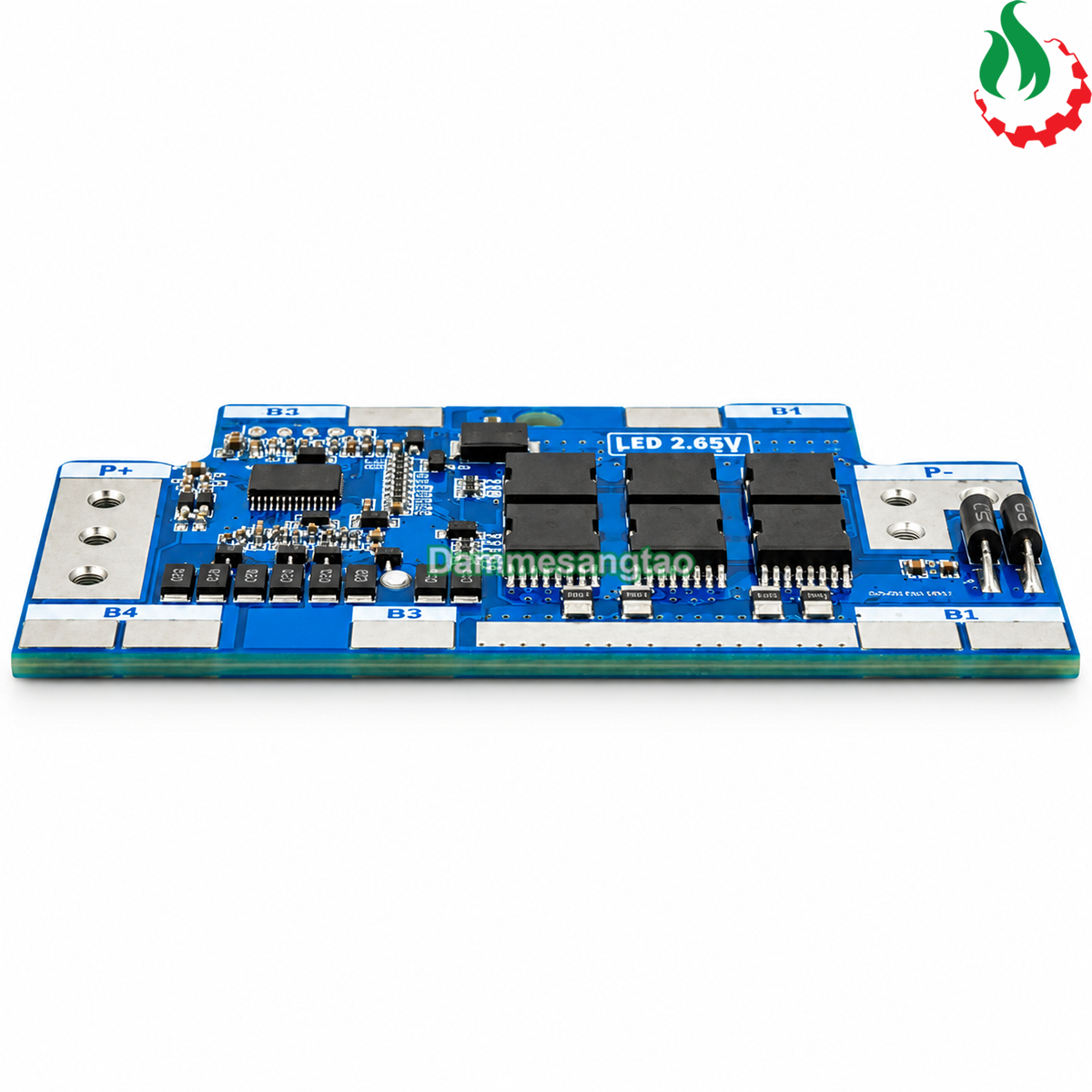 Góc chụp ngang mạch BMS 4S 50A LiFePO4 thể hiện bo mạch và linh kiện công suất