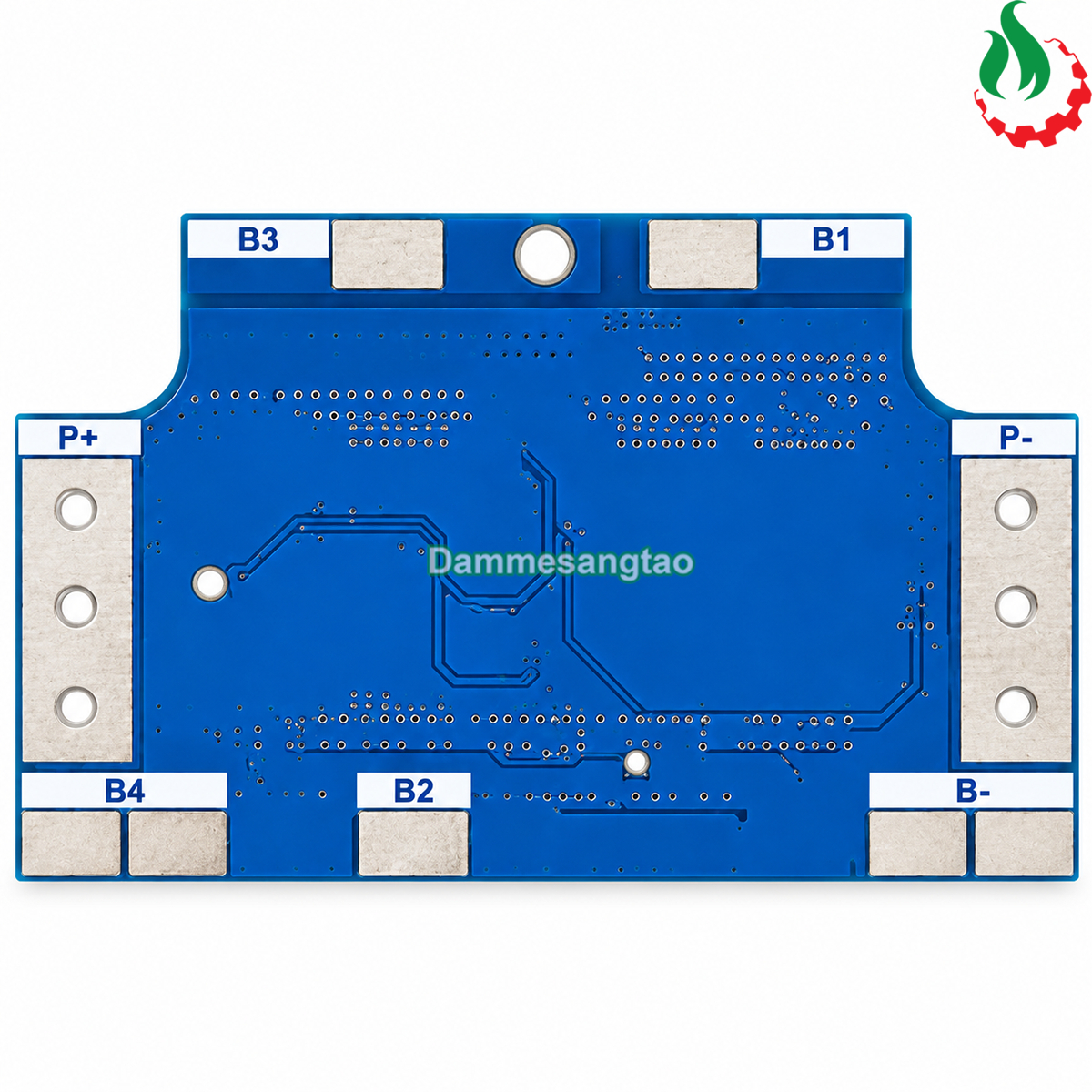 Mặt sau mạch BMS 4S 50A LiFePO4 với vị trí B- B1 B2 B3 B4 P+ và P-